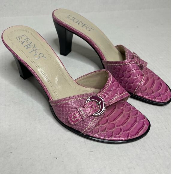 Franco Sarto Iconic Open Toe Pink Princess Chunky Buckle Detail Coquette Mules - Picture 1 of 6